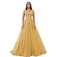 Off Shoulder Sequin Prom Dresses Long Glitter Tulle Wedding Party Dress Formal Ball Gown for Women