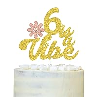 Happy 6th Birthday Cake Topper, Groovy Daisy 6 is a Vibe, 6 Year Old, Glittery Boys Girls 6th Birthday Party Decorations Supplies