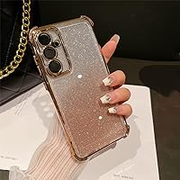 Gradient Glitter Plating Clear Phone Case for Samsung Galaxy S23 FE S24 Ultra S22 S23 Plus Ultra Slim Bumper Cover,Gold,for Samsung S22 Plus