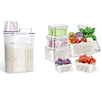 TBMax Rice Container 4Lbs + 4Pack Fruit and Vegetable Cotainers for Fridge