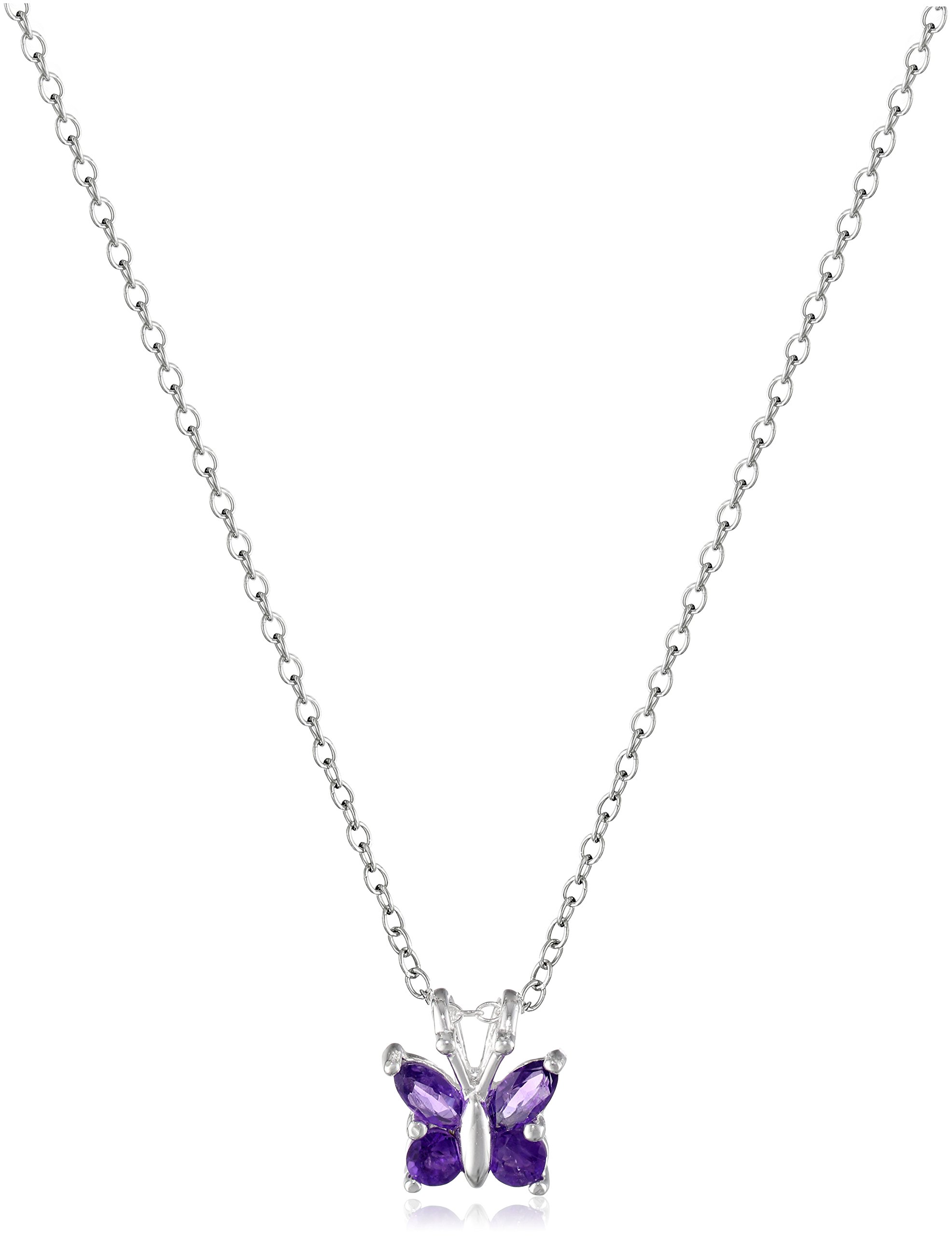 Amazon Collection Sterling Silver Gemstone Butterfly Pendant Necklace, 18