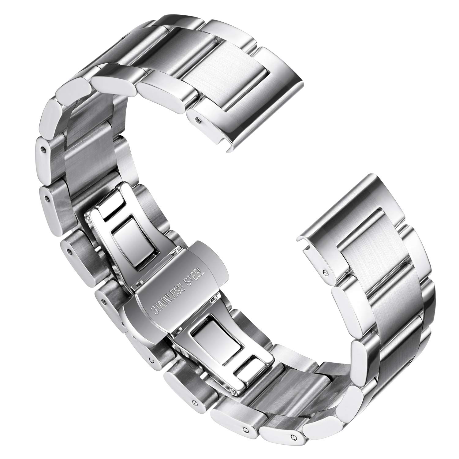 BINLUN Thick Stainless Steel Watch Band Metal Heavy Watch Bracelets Polished Matte Brushed Finish Watch Strap Replacement for Men Women 16mm/18mm/20mm/21mm/22mm/23mm/24mm/26mm