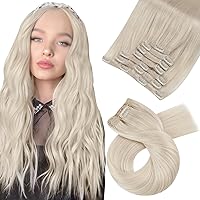Clip in Hair Extensions Blonde Remy Human Hair Extensions Clip in Platinum Blonde Double Weft Hair Extensions Real Human Hair Clip ins Blonde #60 18inch 7Pieces/120Grams