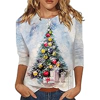 Women's Christmas Tops Fashion Casual Round Neck 44989 Sleeve Loose Printed T-Shirt Top Outfits, S-3XL