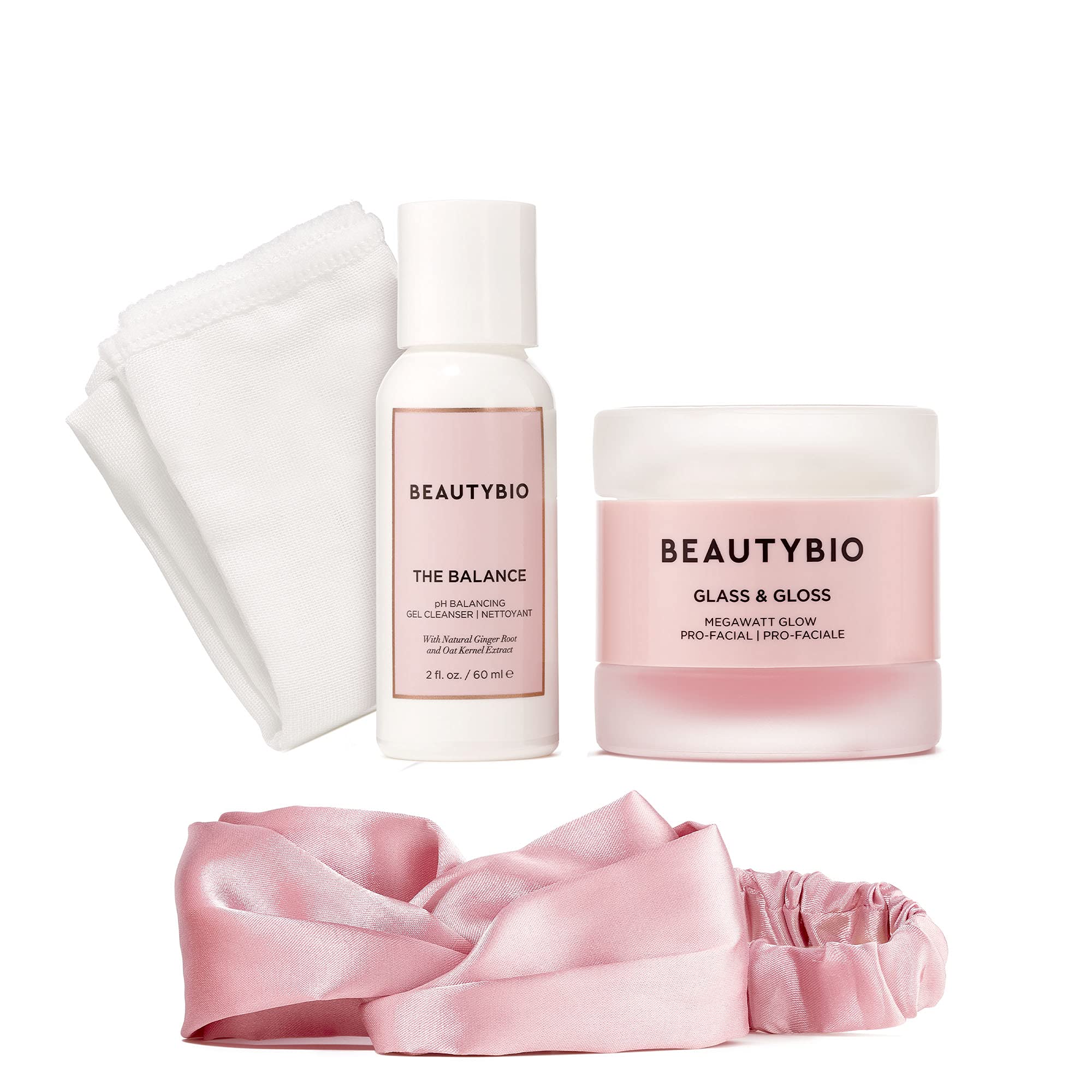 BeautyBio At Home Spa Facial For Glossy Smooth Skin. The Balance, Glass and Gloss, Exfoliating Cloth and Headband, 1 ct.