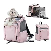 Expandable Pet Carrier Backpack for Cat and Small Medium Puppy Dog, Fits up to 13 lbs, Airline-Approved Foldable and Detachable Backpack with Safety Leash and Lock Zipper (Pink)