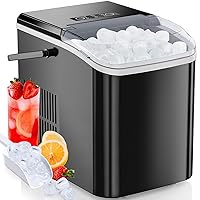 Ice Maker Countertop, Portable Ice Machine Self-Cleaning with Handle, Ice Scoop and Basket, 9 Cubes in 6 Mins, 26.5lbs/24Hrs, 2 Sizes of Bullet Ice for Kitchen Office Party, Black