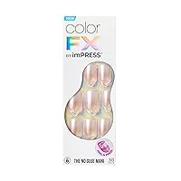 KISS imPRESS No Glue Mani Press-On Nails, Color FX, Connection', Light White, Short Size, Squoval Shape, Includes 30 Nails, Prep Pad, Instructions Sheet, 1 Manicure Stick, 1 Mini File