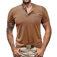 Men's 2024 Classic Fit Casual Short Sleeve Vintage Dual Tipped Collar Button Down Polo Shirt with Pocket