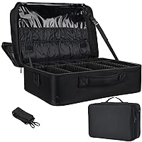 Travel Professional Makeup Case Organizer Bag for Women | Portable Artist Storage Makeup Brush Bag with Adjustable Dividers, BLACK, 18 INCH (2 LAYER), Travel Accessories