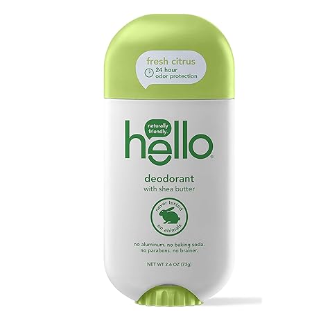 Hello Oral Care Shea Butter Fresh Citrus Deodorant for Women + Men, Aluminum Free, No Baking Soda, Parabens, or Sulfates, 24 Hour Protection, 2.6 Oz, Pack of 12