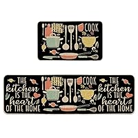 Artoid Mode Balck The Kitchen is The Heart of The Home Kitchen Mats Set of 2, Cooking Sets Party Low-Profile Floor Mat for Home Kitchen - 17x29 and 17x59 Inch