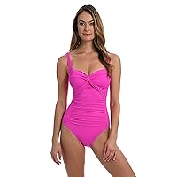 Island Goddess Over The Shoulder Rouched Front Bandeau One Piece Swimsuit