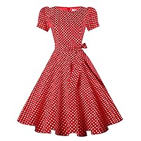tagunop Women's Boatneck Vintage 1950s Cocktail Party Dress with Puff Sleeves