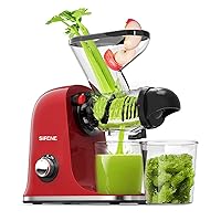 SiFENE Cold Press Juicer Machine, Small Slow Masticating Juicer, Vegetable and Fruit Juice Extractor Maker Squeezer, Easy to Clean, BPA Free, Red