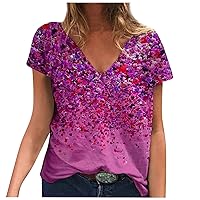 Women's Summer Tops Fashion Casual Plus Size Scenic Flowers Printing Round Neck T-Shirt Tops Graphic Tee, S-5XL