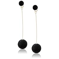 Artificial Hair Ball Dangle Earring For Women Cute Pompom Earring for Women Girl Gifts Present Valentines Birthday Anniversary Mothers Day Christmas(Black)
