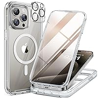 Miracase Magnetic for iPhone 15 Pro Max Case 6.7'' [Compatible with Magsafe] Full-Body Drop Proof Bumper Phone Case for iPhone 15 Pro Max with Built-in 9H Tempered Glass Screen Protector,Clear