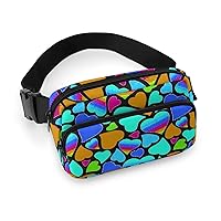 Rainbow Heart Pattern Fanny Pack Adjustable Bum Bag Crossbody Double Layer Waist Bag for Halloween