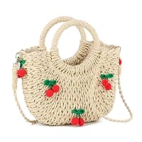 Ynport Straw Beach Handbag Tote for Women Summer Rattan Woven Shoulder Purse Cute Strawberry Wicker Top Handle Bag