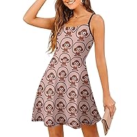 The Monkey Summer Spaghetti Strap Mini Dresses for Women Sleeveless Dress Tank Backless Beach A Line Skirt