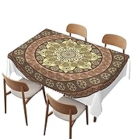 Brown Mandala tablecloth,52x70 inch,Waterproof Stain Wrinkle Resistant Print tablecloths,for Kitchen Indoor Outdoor Events party Decor-Rectangle Table Clothes for 4 Ft Tables,Pale Green Umber Cocoa