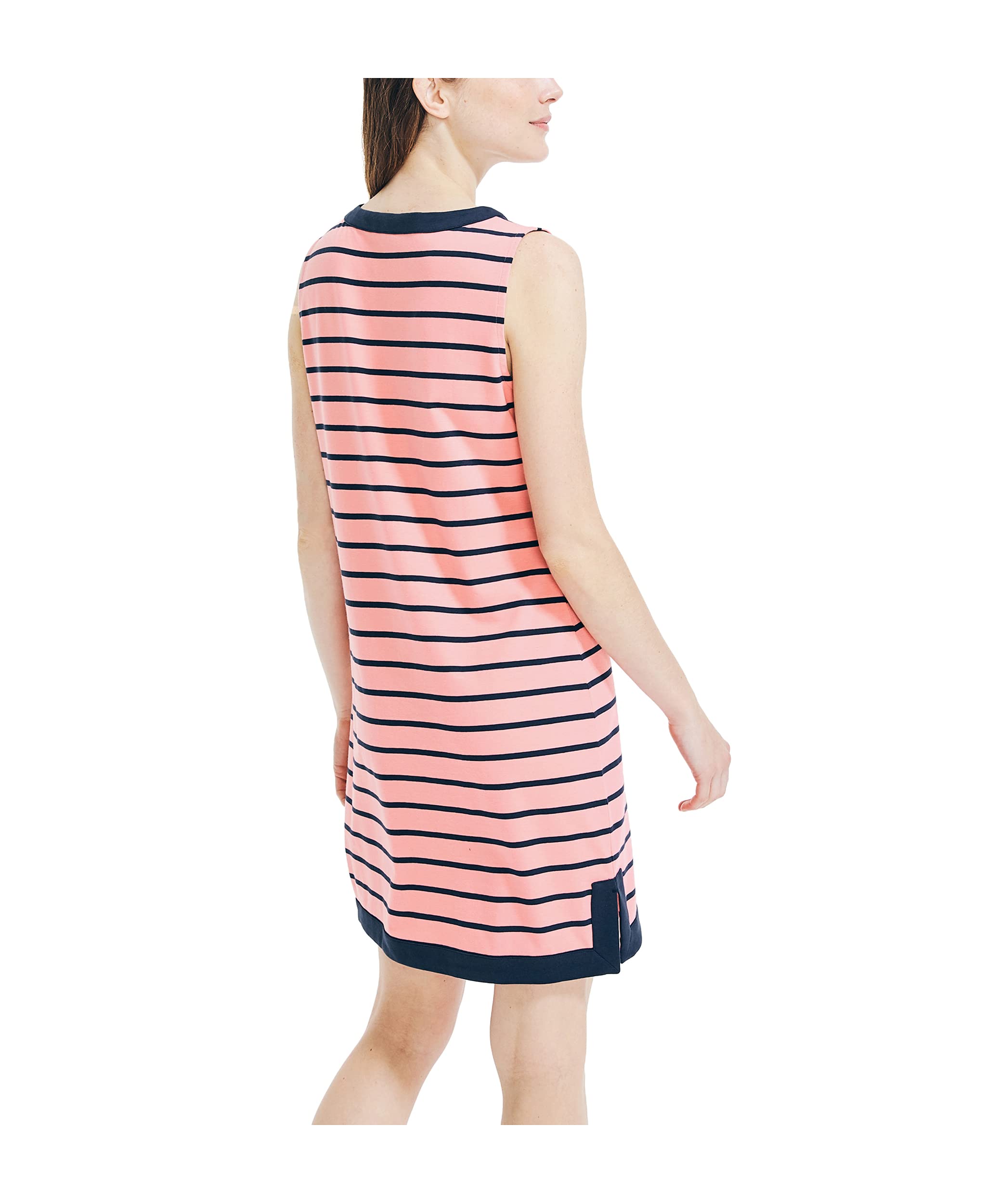 Nautica Women's Breton Stripes Sleeveless V-Neck Stretch Cotton Polo Dress
