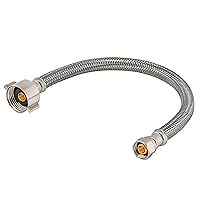 12 Inch Flexible Toilet Connector, Stainless Steel Braided Hose with 7/8 Inch Ballcock Nuts, 3/8 Inch Compression, 48088