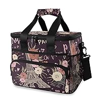 ALAZA Peony and Eiffel Tower Vintage Large Cooler Lunch Bag, Waterproof Cooler Bag for Camping, Picnic, BBQ, Family Outdoor Activities