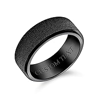 Personalize Wide Polished Beveled Edge Brushed Sparkle Sand Blast Couples Titanium Black Wedding Band Fidget Spinner Ring For Men Comfort Fit 8MM