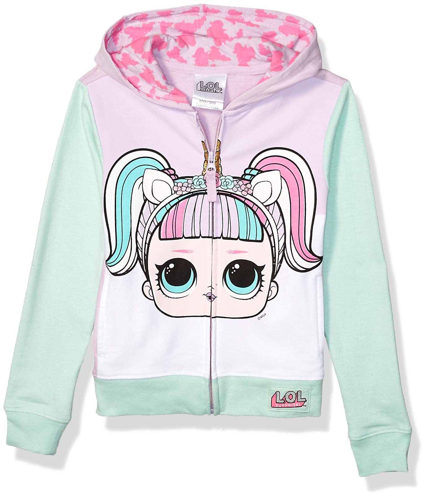 L.O.L. Surprise! Girls' The Theater Club Unicorn Big Face Zip-up Hoodie