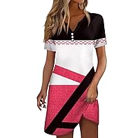 Shirt Dresses for Women, Women's Casual Printed Lapel Collar Button Short Sleeve Tee 2024 Fashion Trendy, S, 3XL