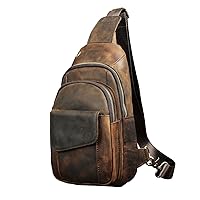 Le'aokuu Men Outdoor Casual Travel Hiking Tea Crossbody Chest Sling Bag Rig One Shoulder Strap Bag Backpack Men Leather