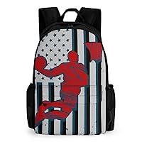 USA American Flag Basketball 17 Inch Laptop Backpack Large Capacity Daypack Travel Shoulder Bag for Men&Women