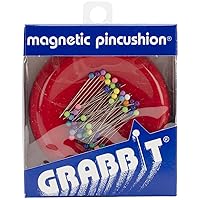 Grabbit Magnetic Sewing Pincushion with 50 Plastic Head Pins, Red