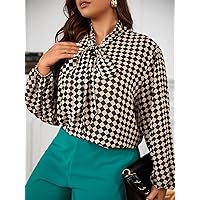 Oversized t Shirts for Women Plus Checker Print Tie Neck Blouse t Shirts for Women (Color : Multicolor, Size : 0XL)