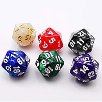 Bescon D20 Spindown Dice 22MM, Assorted Marble Colors 6pcs Set