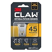 3m 3PH45M-3ES Claw Drywall Picture Hanger, Holds 45 Lbs, 3 Hooks and 3 Spot Markers, Stainless Steel,Silver