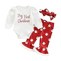 Kaipiclos Newborn Baby Girls Christmas Outfits Long Sleeve Solid Romper Velvet Flared Pants Headband Fall Winter Clothes