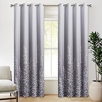 RYB HOME Curtains for Living Room - Botanical Tree Branches Pattern Ombre Curtains for Bedroom Dining Office Thermal Insulating Energy Efficiency Window Decor, White and Grey, W 52 X L 95 in, 2 Pcs