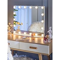 LUXFURNI 26Lx21W Vanity Mirror with Makeup Lights, Large Hollywood Light up Mirrors w/ 18 LED Bulbs for Bedroom Tabletop & Wall Mounted, White