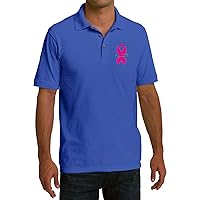 Mens Breast Cancer Pink Ribbon Pin (Pocket Print) Pique Polo