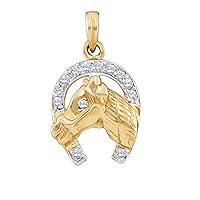 10K Two Tone Gold Diamond Lucky Horseshoe Necklace Pendant 1/10 Ctw.