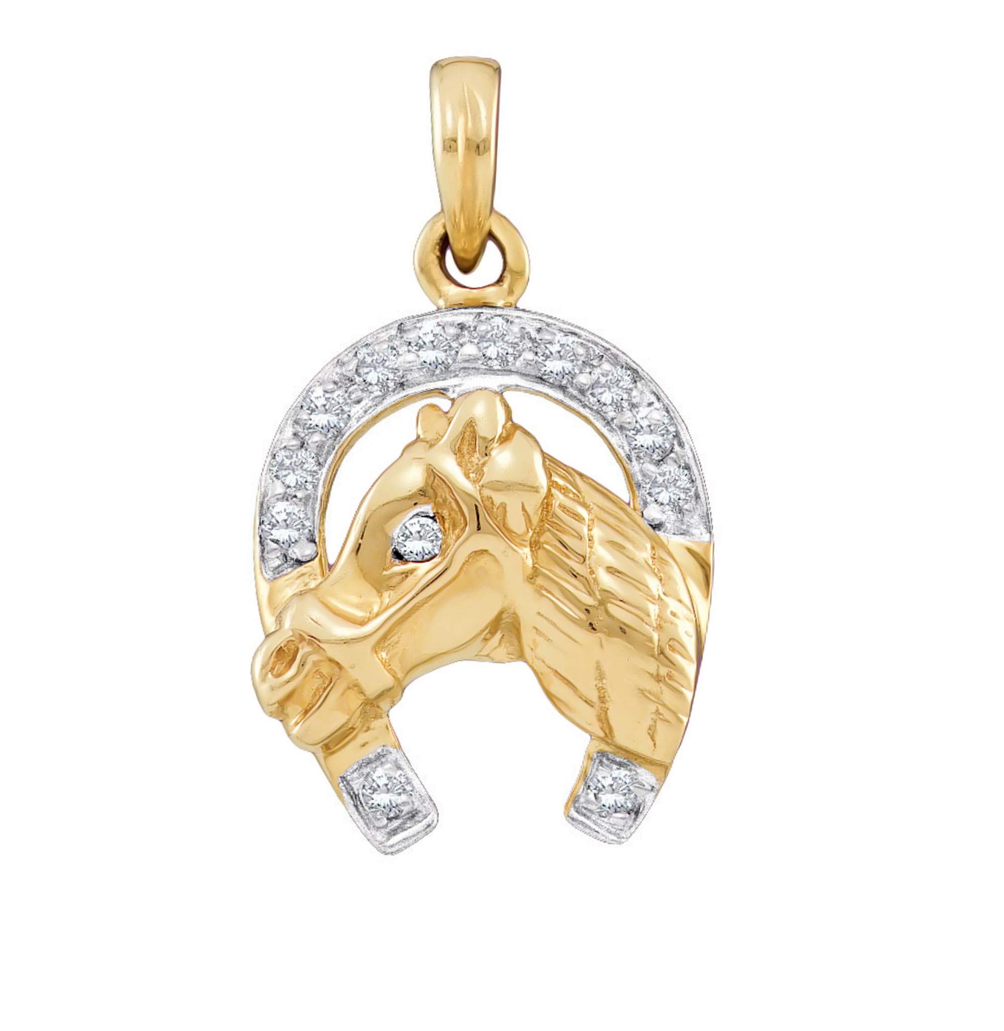 Macey Worldwide Jewelry 10K Two Tone Gold Diamond Lucky Horseshoe Necklace Pendant 1/10 Ctw.