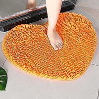 Orange Heart Shaped Chenille Bath Mat Soft Absorbent Plush Microfiber Bathroom Rug Non-Slip Machine Washable Shaggy Mats Carpet for Shower, Bedroom, Bathtub, 24