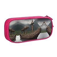Vikings Boat Print Large Pencil Case Pouch With Zipper,Adults Office Travel Stationery Makeup Bag