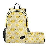 Kids School Backpack with Lunch Box, Bees-honeycombs Elementary BookBag Set for Girls Boy