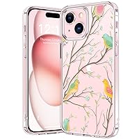 bicol Compatible with iPhone 15 Case,Crystal Clear Cover with Fashionable Designs for Girls Women,Slim Fit Shockproof Protective Acrylic Phone Case 6.1 inch,Coloed Birds