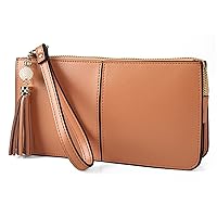 befen Genuine Leather Wristlet Bags Small Clutch Wallet Cell Phone Bag Ladies Purse and Handbag with Tassel Wrist Strap & Card Slots, Zip Pocket Coins Compartment