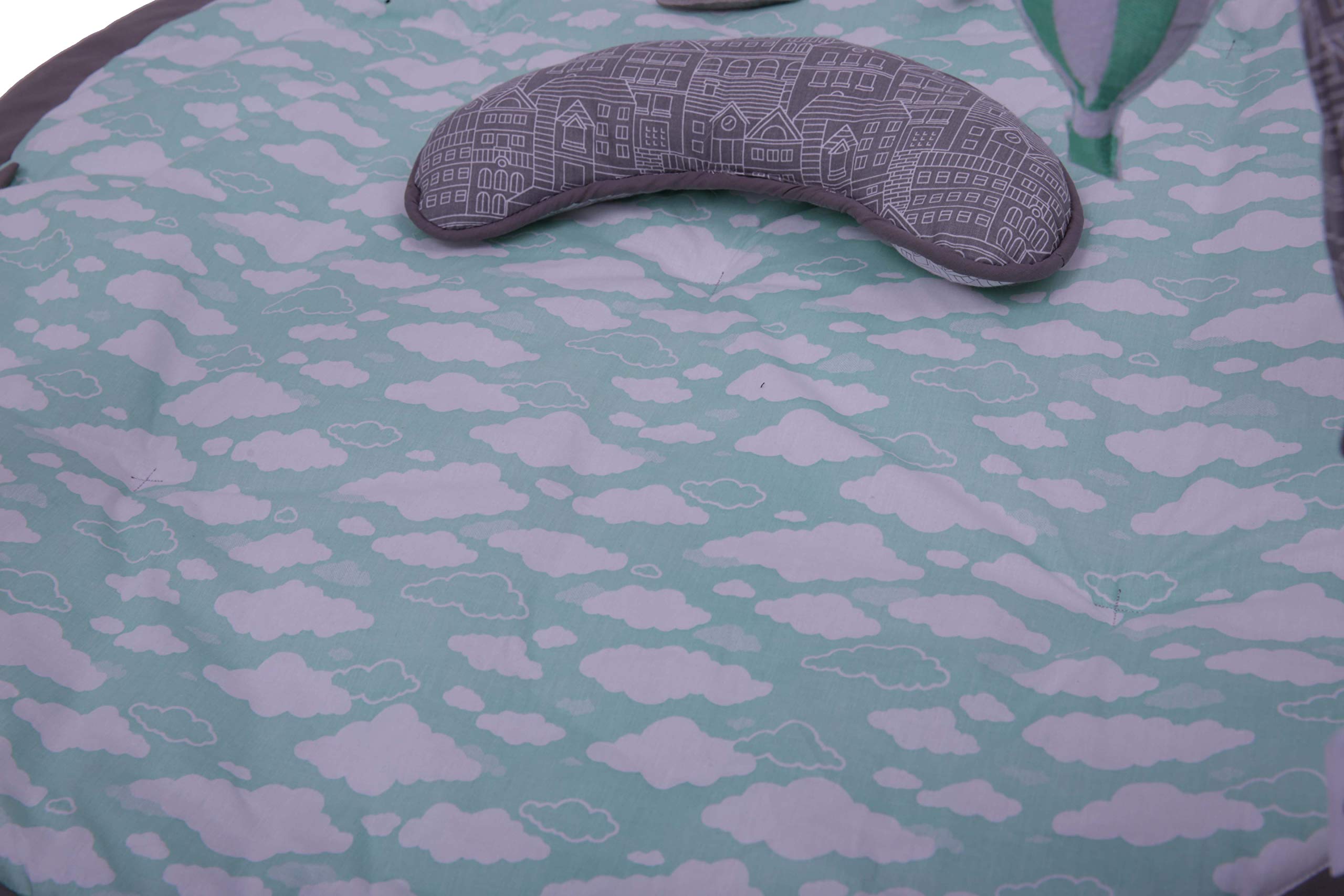 Bacati Clouds in The City Baby Play Gym with Mat, Mint/Grey